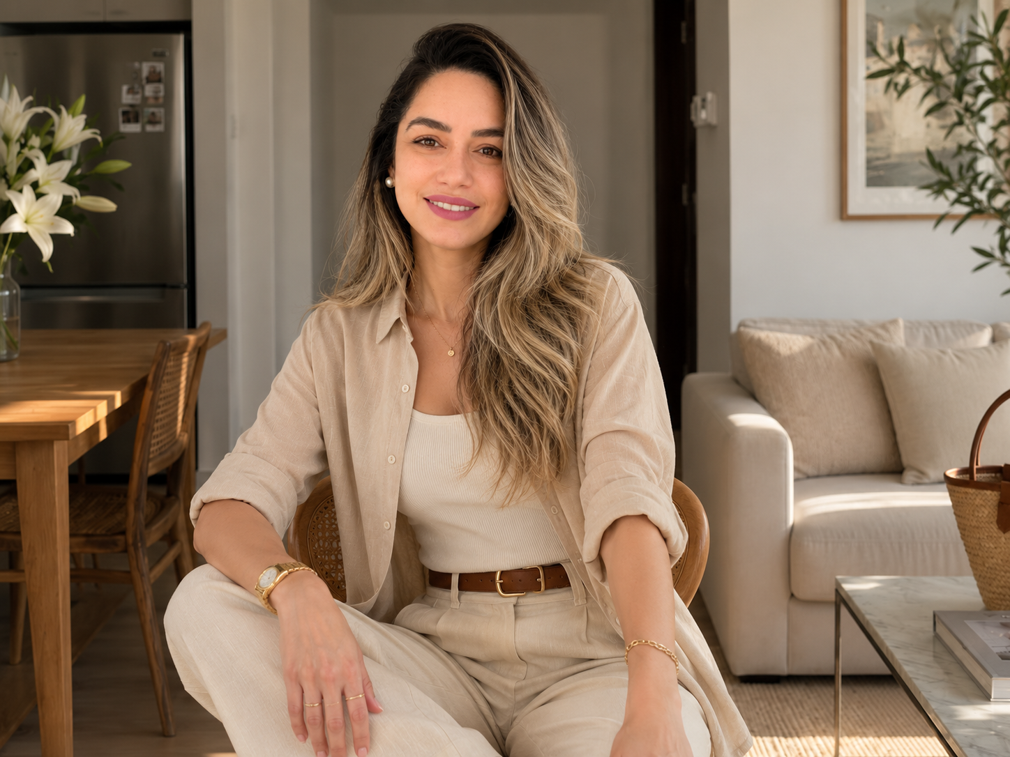 Luana Percínio em um ambiente acolhedor